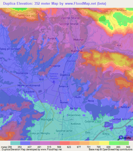 Duplica,Slovenia Elevation Map