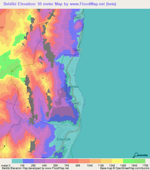 Beldibi,Turkey Elevation Map