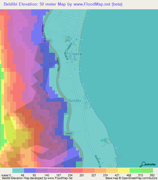 Beldibi,Turkey Elevation Map