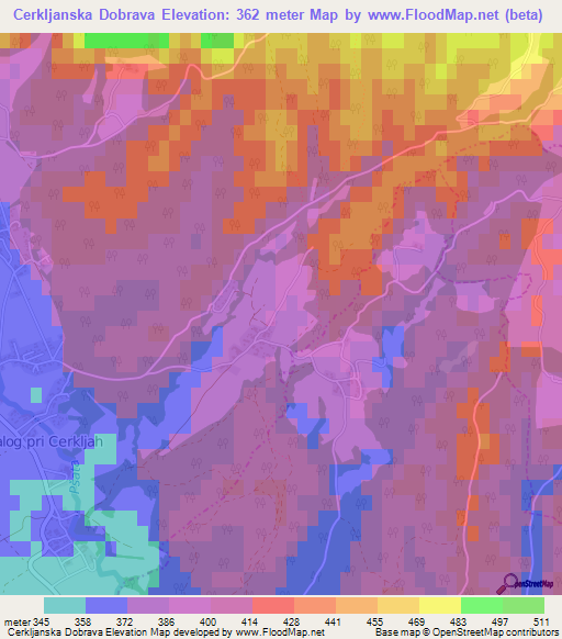 Cerkljanska Dobrava,Slovenia Elevation Map