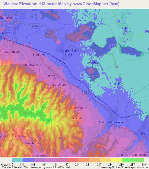 Vlaistav,Croatia Elevation Map