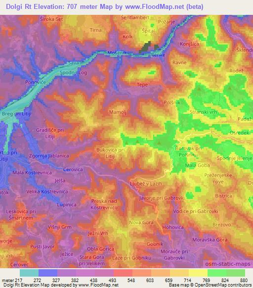 Dolgi Rt,Slovenia Elevation Map