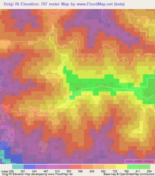 Dolgi Rt,Slovenia Elevation Map