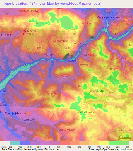 Tepe,Slovenia Elevation Map