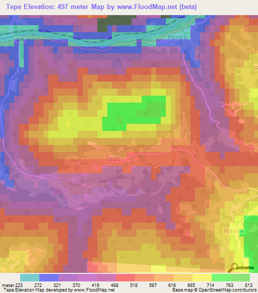 Tepe,Slovenia Elevation Map