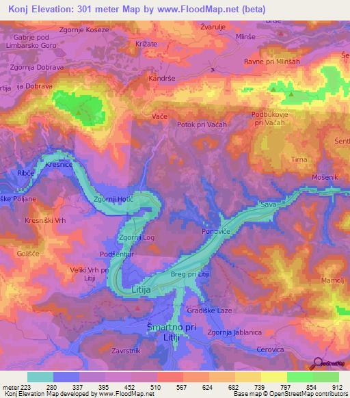 Konj,Slovenia Elevation Map