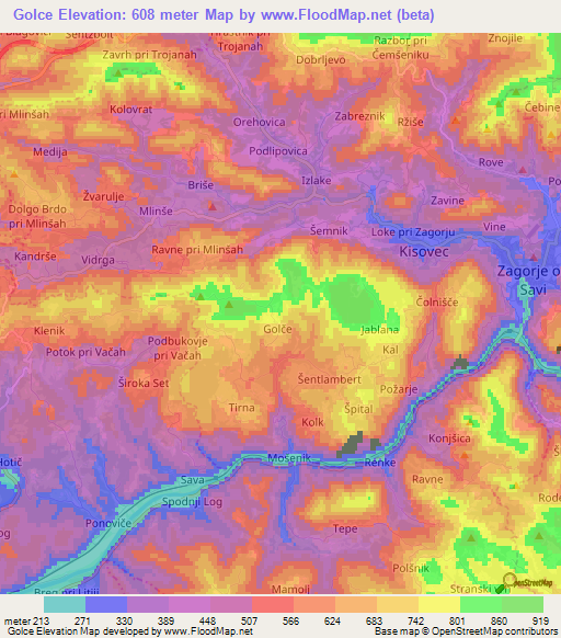 Golce,Slovenia Elevation Map