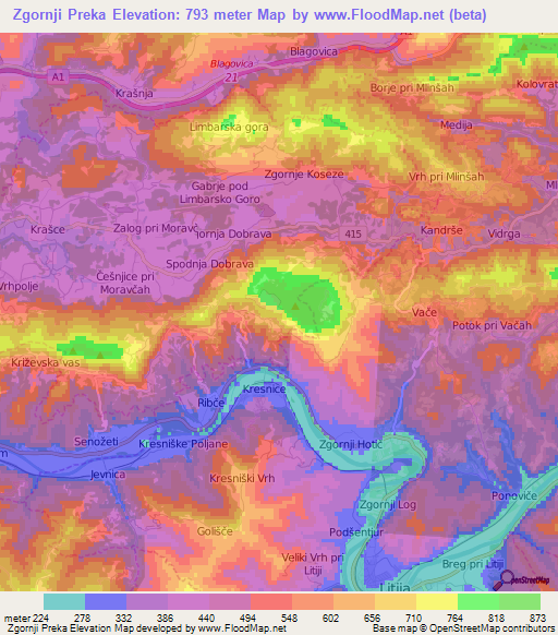 Zgornji Preka,Slovenia Elevation Map