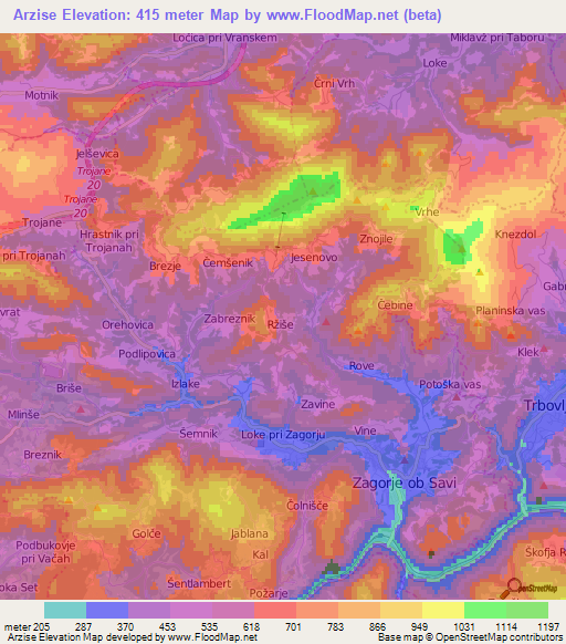 Arzise,Slovenia Elevation Map