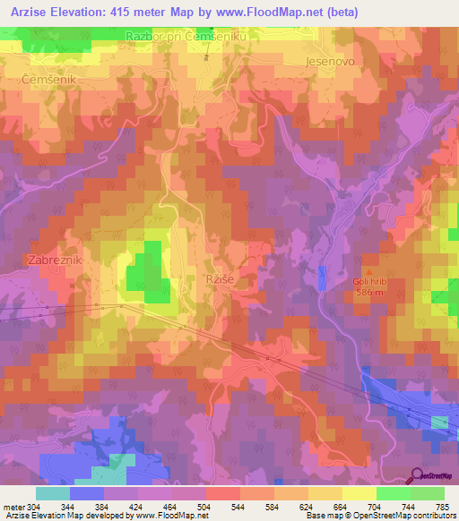 Arzise,Slovenia Elevation Map