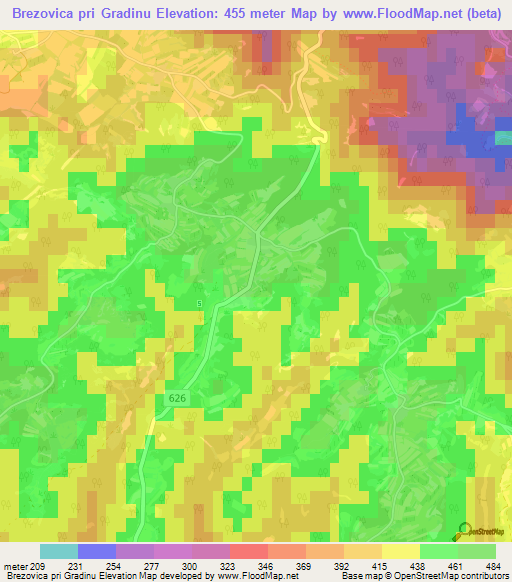 Brezovica pri Gradinu,Slovenia Elevation Map