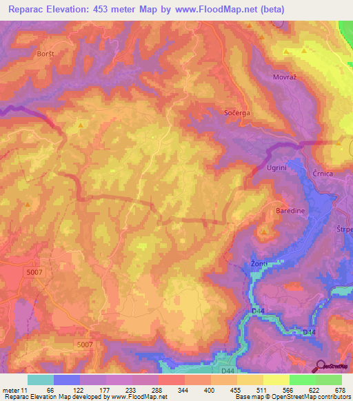 Reparac,Slovenia Elevation Map