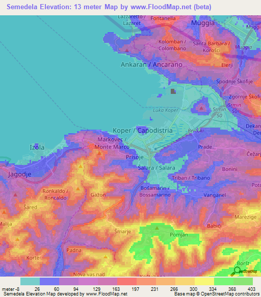 Semedela,Slovenia Elevation Map