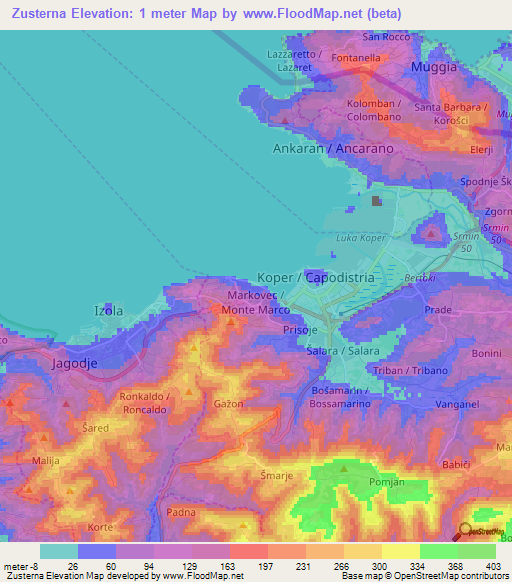 Zusterna,Slovenia Elevation Map