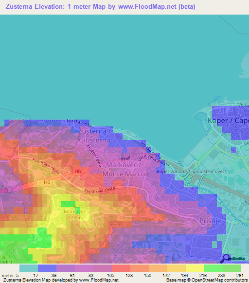 Zusterna,Slovenia Elevation Map