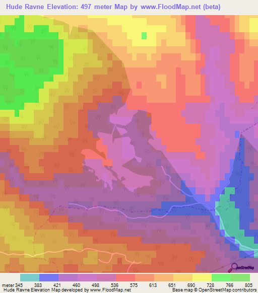 Hude Ravne,Slovenia Elevation Map