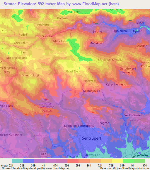 Strmec,Slovenia Elevation Map