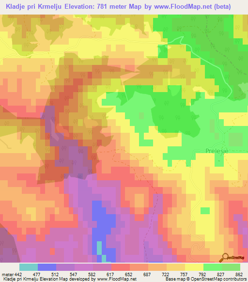 Kladje pri Krmelju,Slovenia Elevation Map