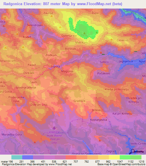 Radgonica,Slovenia Elevation Map