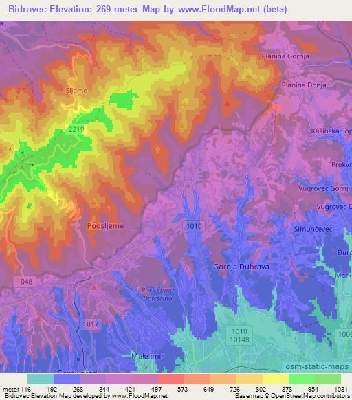 Bidrovec,Croatia Elevation Map