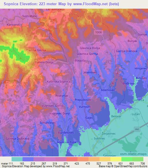 Sopnica,Croatia Elevation Map