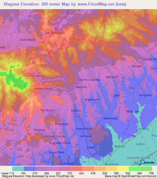 Blagusa,Croatia Elevation Map