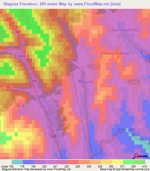 Blagusa,Croatia Elevation Map