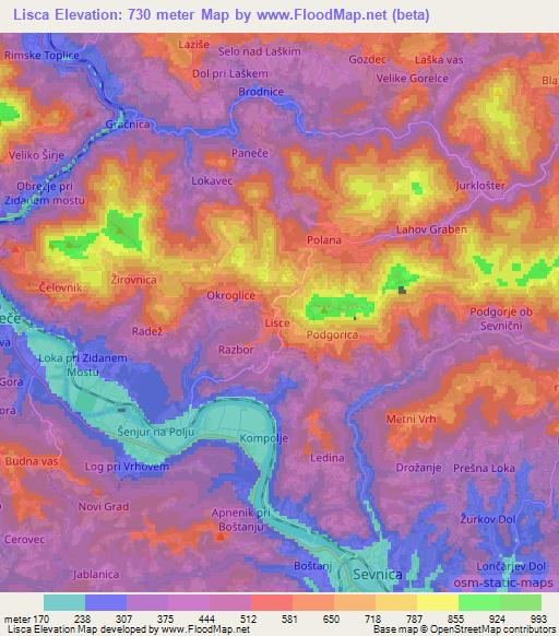 Lisca,Slovenia Elevation Map