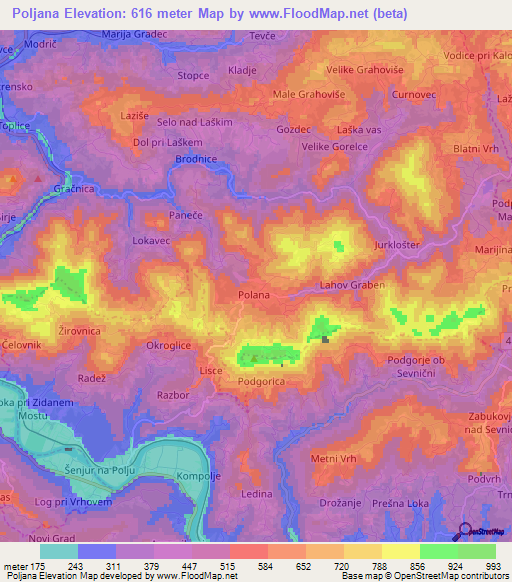 Poljana,Slovenia Elevation Map