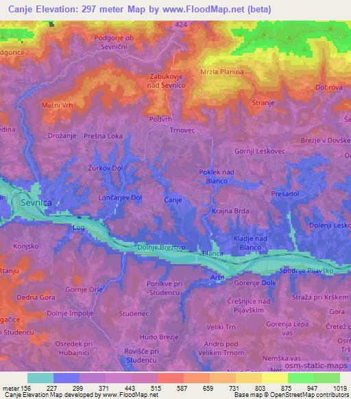 Canje,Slovenia Elevation Map