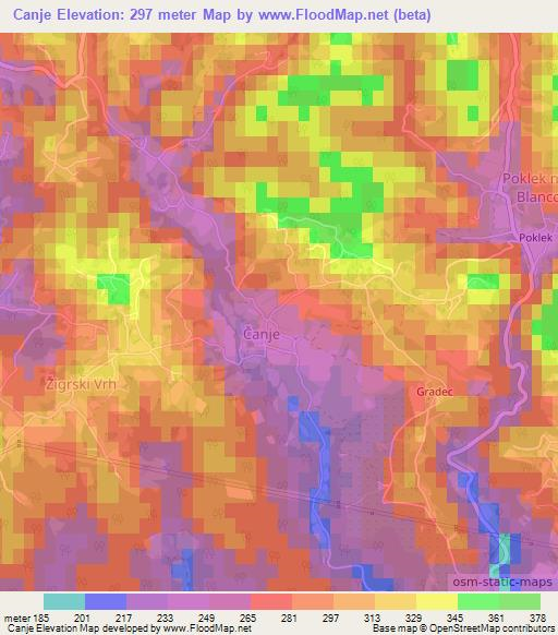 Canje,Slovenia Elevation Map