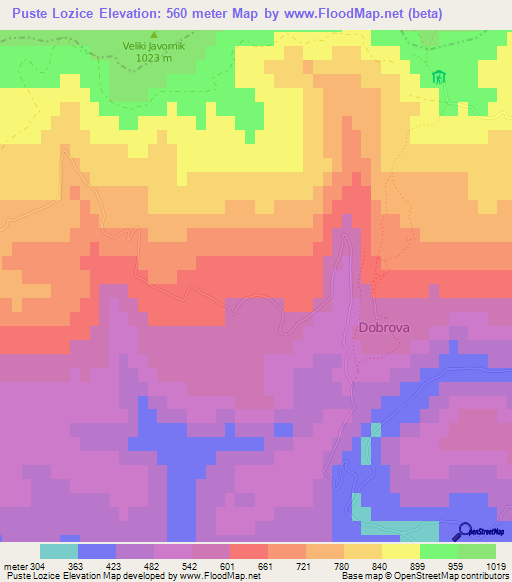 Puste Lozice,Slovenia Elevation Map