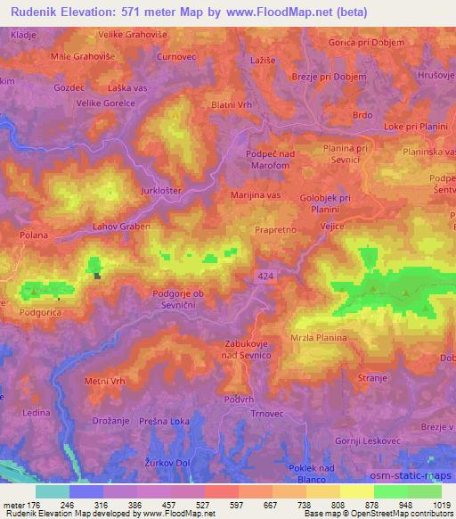 Rudenik,Slovenia Elevation Map