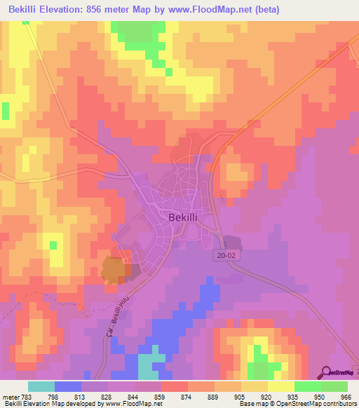 Bekilli,Turkey Elevation Map