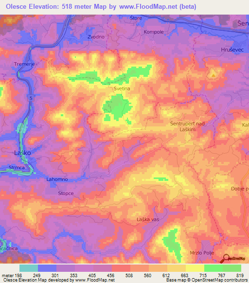 Olesce,Slovenia Elevation Map