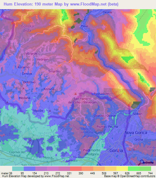 Hum,Slovenia Elevation Map