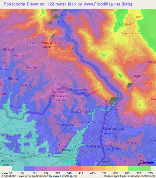 Podsabotin,Slovenia Elevation Map