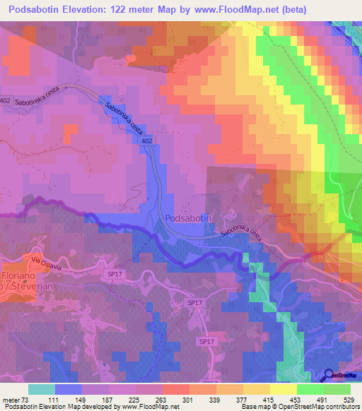 Podsabotin,Slovenia Elevation Map