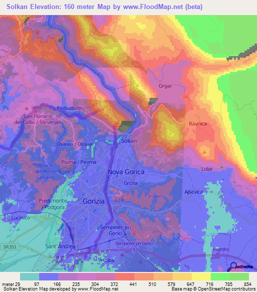 Solkan,Slovenia Elevation Map