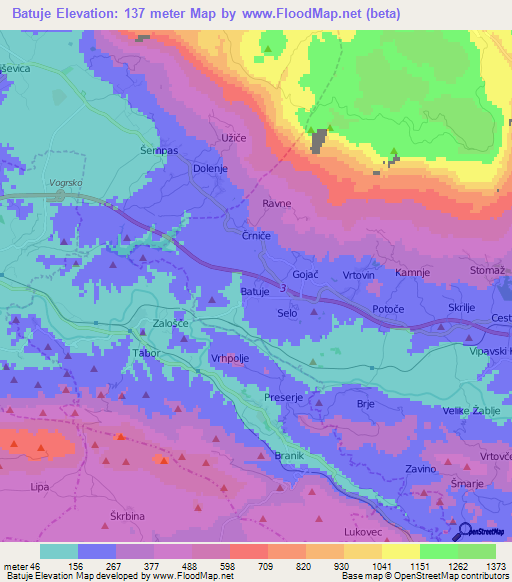 Batuje,Slovenia Elevation Map