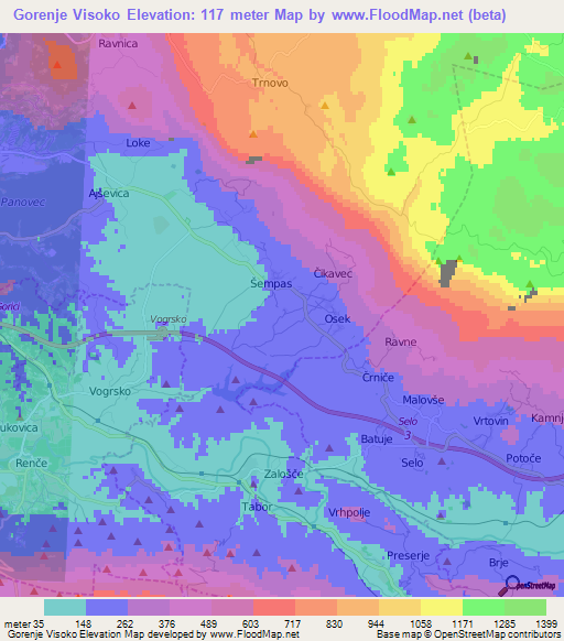 Gorenje Visoko,Slovenia Elevation Map