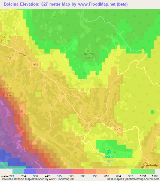 Bolcina,Slovenia Elevation Map