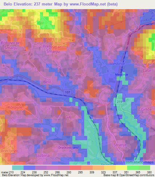 Belo,Slovenia Elevation Map