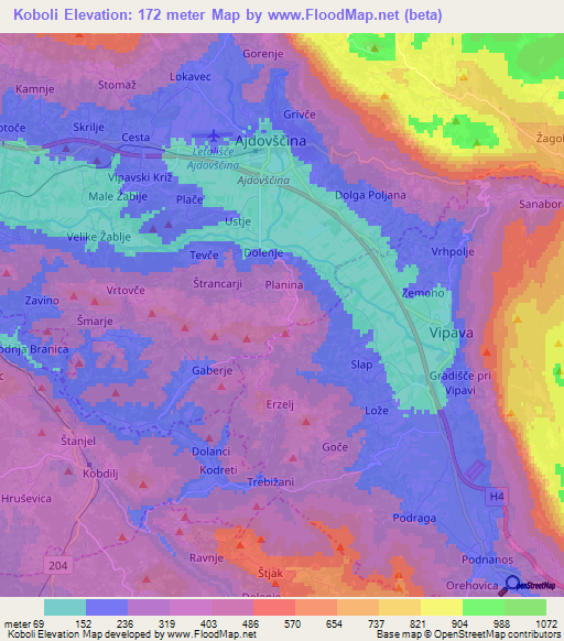 Koboli,Slovenia Elevation Map