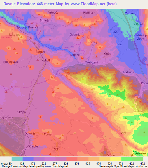 Ravnje,Slovenia Elevation Map