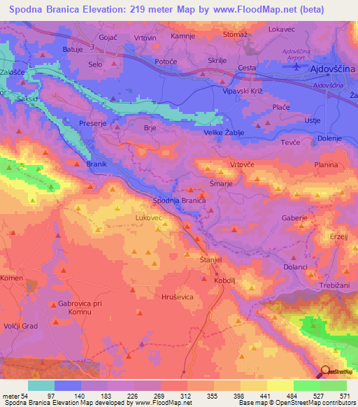 Spodna Branica,Slovenia Elevation Map