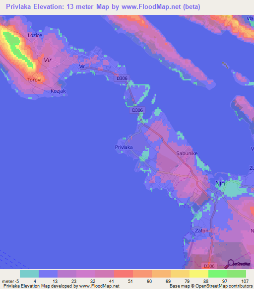 Privlaka,Croatia Elevation Map