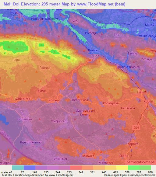 Mali Dol,Slovenia Elevation Map