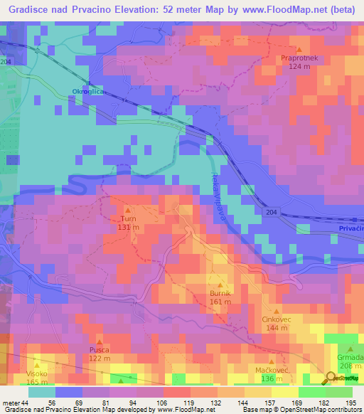 Gradisce nad Prvacino,Slovenia Elevation Map