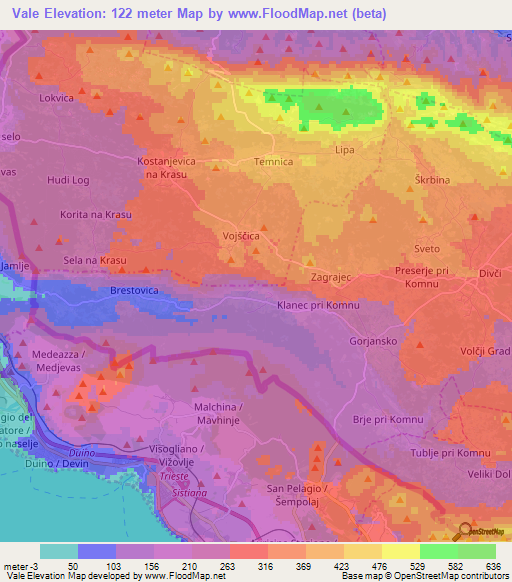 Vale,Slovenia Elevation Map